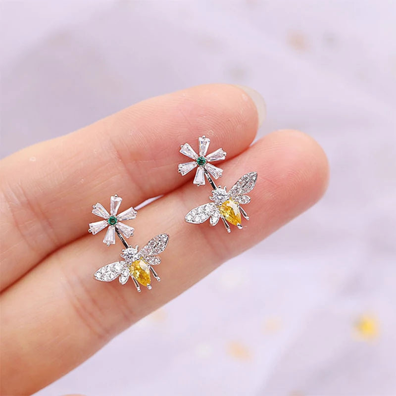 Huitan-Brincos Delicados de Abelha Feminina, Boa Qualidade, Acessórios Orelhas para Casamento, Noivado, Festa de Dança, Joias Engraçadas, na Moda